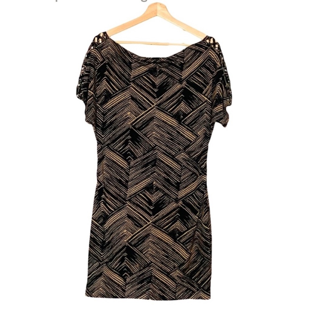 Banana Republic Dress Tan Brown Print Jersey Knit Above the Knee Medium